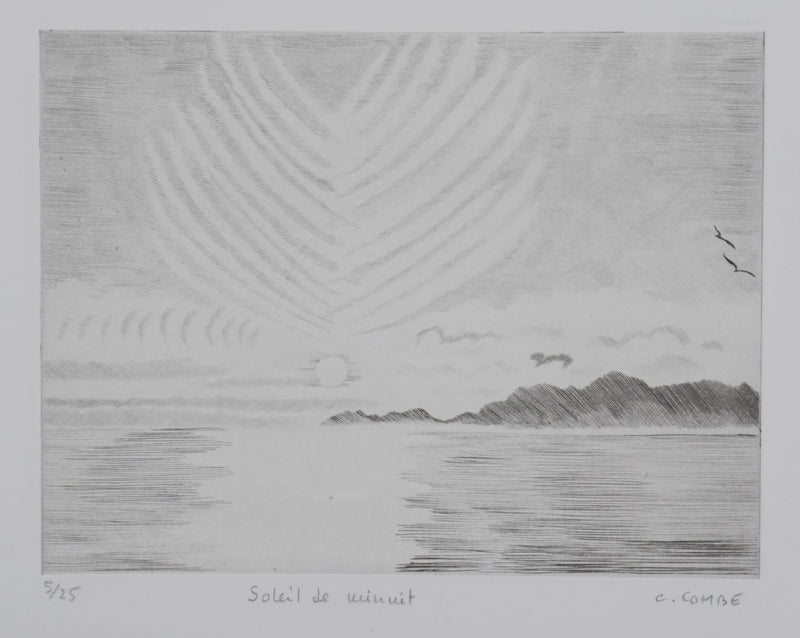 Camille COMBE : Soleil de minuit, Gravure originale signée
