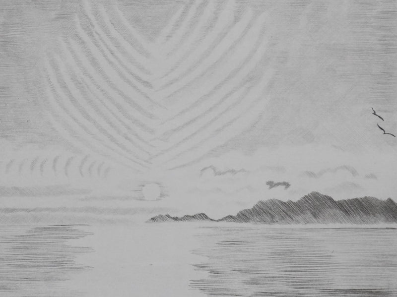 Camille COMBE : Soleil de minuit, Gravure originale signée