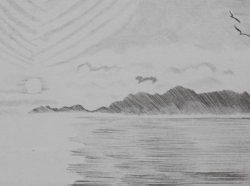Camille COMBE : Soleil de minuit, Gravure originale signée