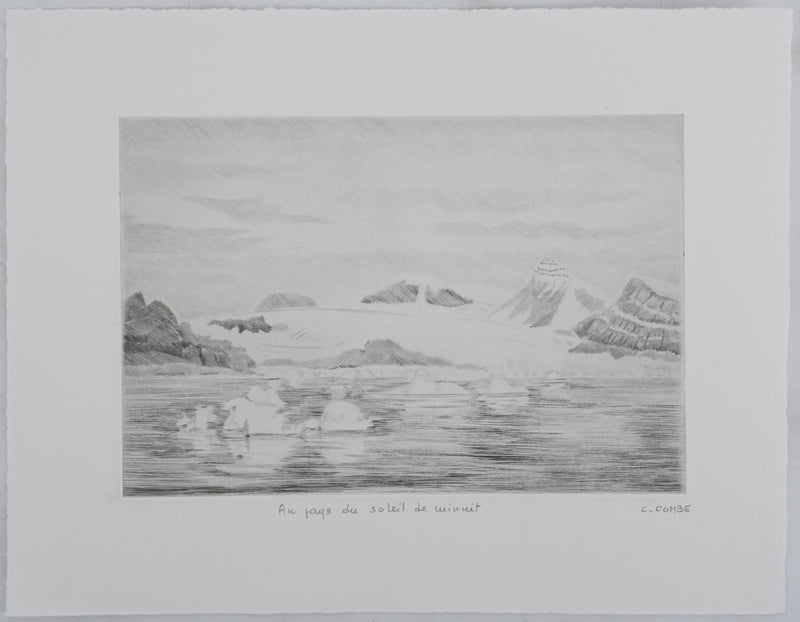 Camille COMBE : Au  pays du soleil de minuit, Gravure originale signée