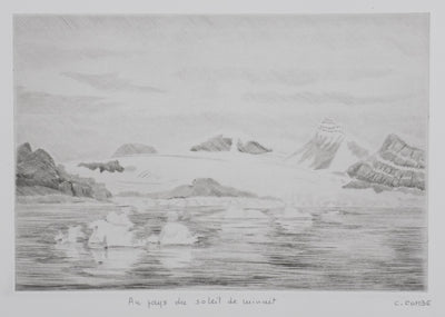 Camille COMBE : Au  pays du soleil de minuit, Gravure originale signée