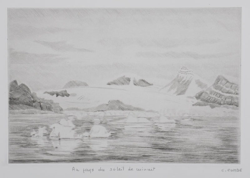 Camille COMBE : Au  pays du soleil de minuit, Gravure originale signée