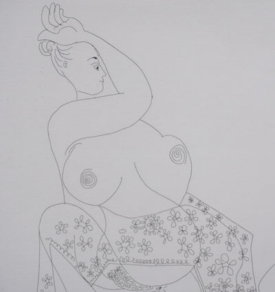 Pablo PICASSO : Les 156, Danse du ventre devant un homme impassible, Gravure originale signée