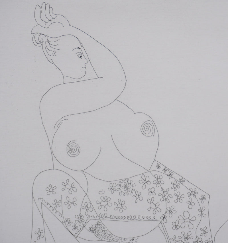 Pablo PICASSO : Les 156, Danse du ventre devant un homme impassible, Gravure originale signée