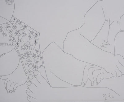 Pablo PICASSO : Les 156, Danse du ventre devant un homme impassible, Gravure originale signée
