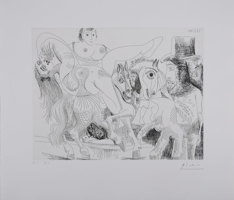 Pablo PICASSO : Les 156, Cirque, L’Écuyère au raisin, Gravure originale signée