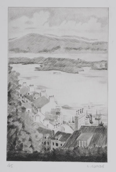 Camille COMBE : La ville sur l'eau, Gravure originale signée