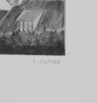 Camille COMBE : La ville sur l'eau, Gravure originale signée