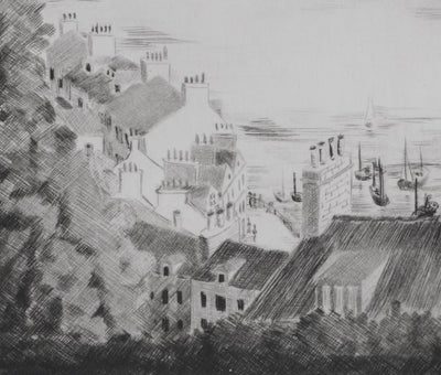 Camille COMBE : La ville sur l'eau, Gravure originale signée