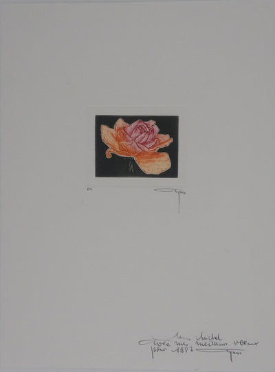 Alfonso AYUSO : La rose orange et rose, Gravure originale signée