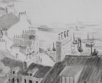 Camille COMBE : La ville sur l'eau, Gravure originale signée