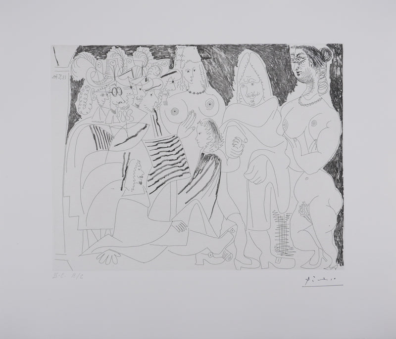 Pablo PICASSO : Les 156, Après l’examen le père remmène son fils…, Gravure originale signée