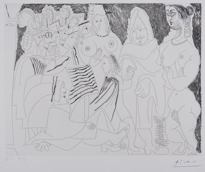 Pablo PICASSO : Les 156, Après l’examen le père remmène son fils…, Gravure originale signée