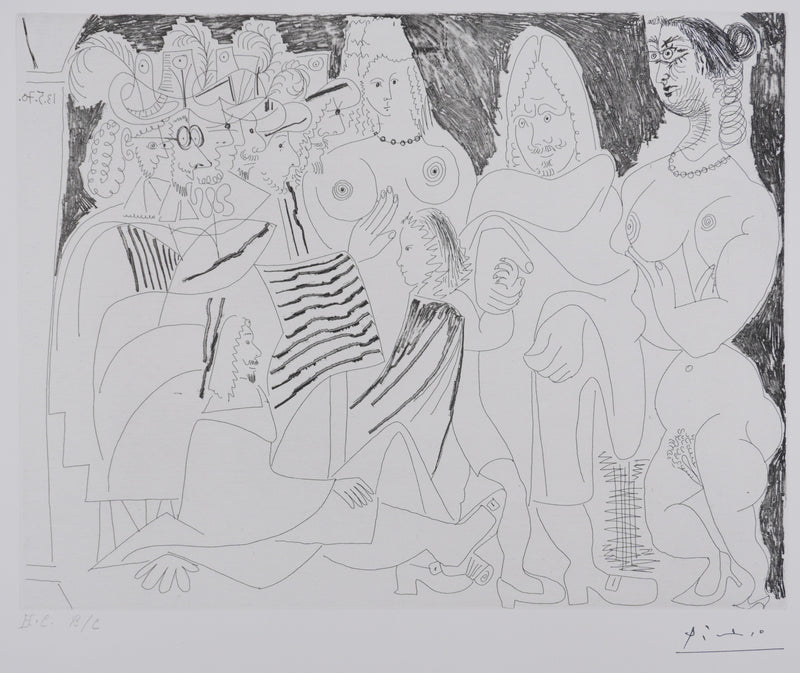 Pablo PICASSO : Les 156, Après l’examen le père remmène son fils…, Gravure originale signée