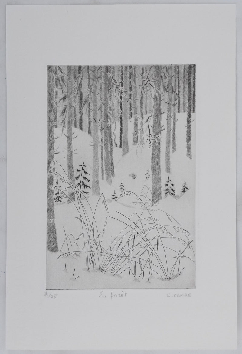 Camille COMBE : En forêt, Gravure originale signée