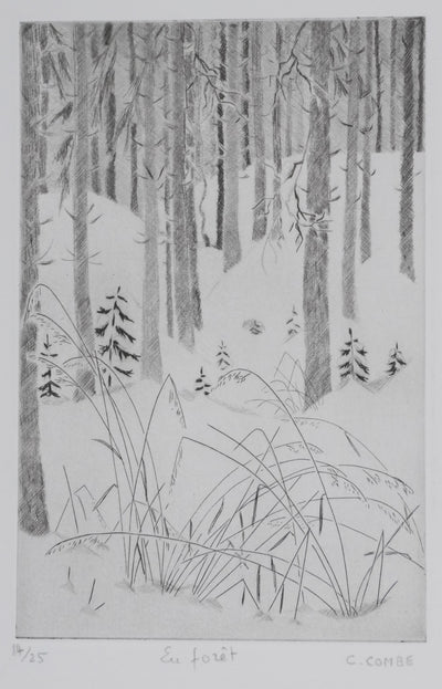 Camille COMBE : En forêt, Gravure originale signée