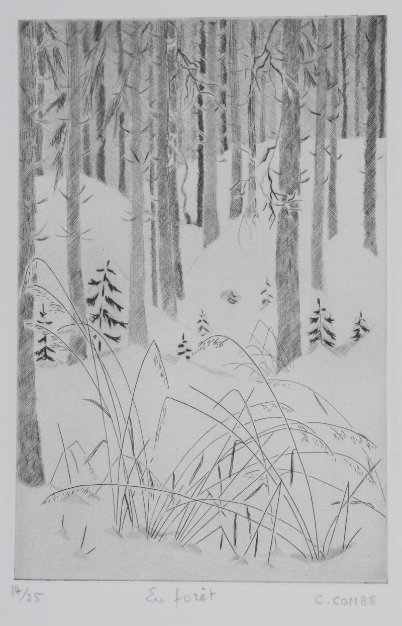 Camille COMBE : En forêt, Gravure originale signée