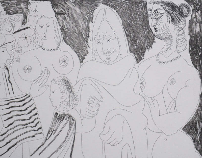Pablo PICASSO : Les 156, Après l’examen le père remmène son fils…, Gravure originale signée