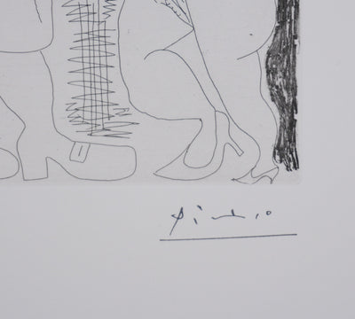 Pablo PICASSO : Les 156, Après l’examen le père remmène son fils…, Gravure originale signée