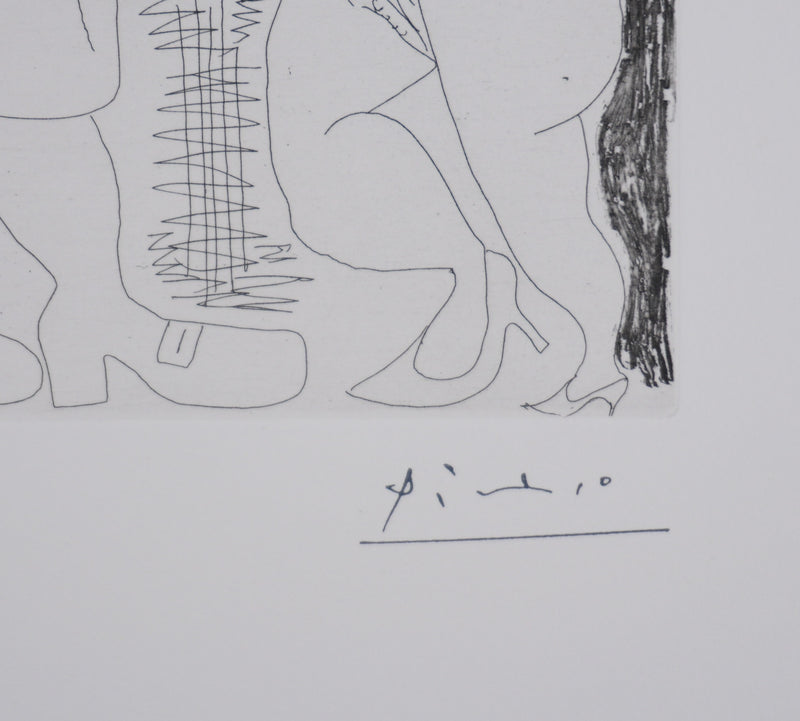 Pablo PICASSO : Les 156, Après l’examen le père remmène son fils…, Gravure originale signée