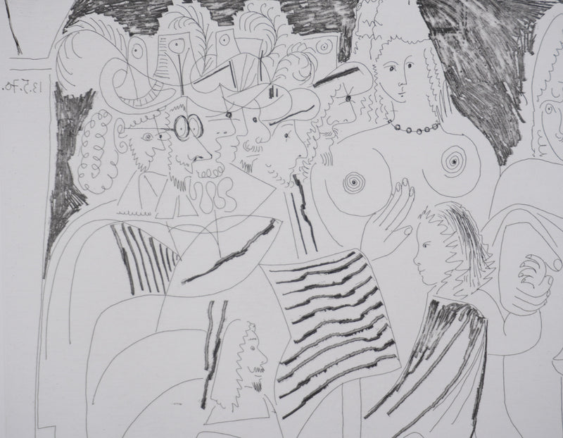 Pablo PICASSO : Les 156, Après l’examen le père remmène son fils…, Gravure originale signée