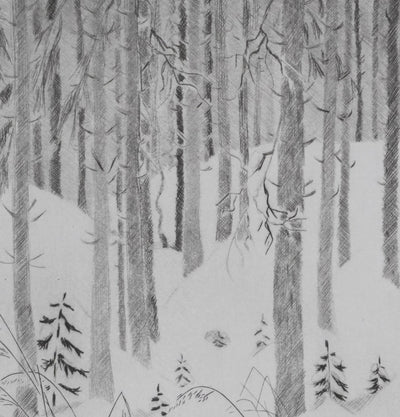 Camille COMBE : En forêt, Gravure originale signée