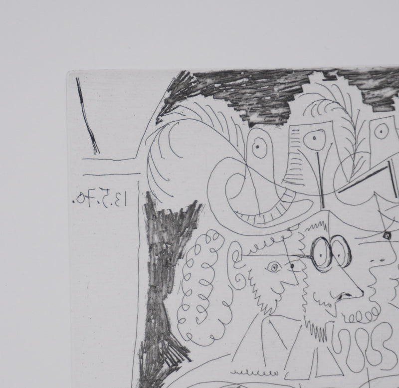 Pablo PICASSO : Les 156, Après l’examen le père remmène son fils…, Gravure originale signée