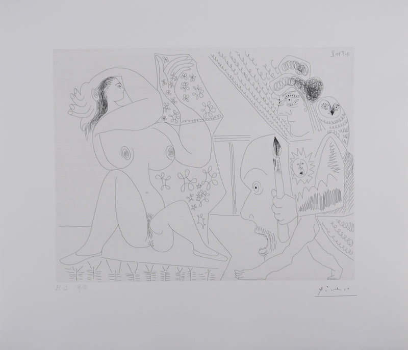 Pablo PICASSO : Les 156, Jeune peintre-Persée avec une chouette et odalisque-Méduse, Gravure originale signée