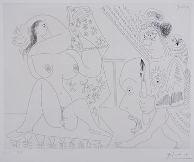 Pablo PICASSO : Les 156, Jeune peintre-Persée avec une chouette et odalisque-Méduse, Gravure originale signée