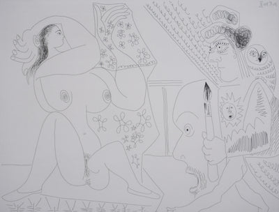 Pablo PICASSO : Les 156, Jeune peintre-Persée avec une chouette et odalisque-Méduse, Gravure originale signée