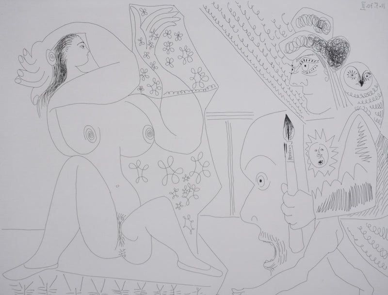 Pablo PICASSO : Les 156, Jeune peintre-Persée avec une chouette et odalisque-Méduse, Gravure originale signée