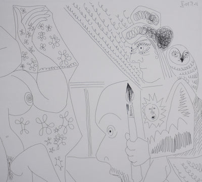 Pablo PICASSO : Les 156, Jeune peintre-Persée avec une chouette et odalisque-Méduse, Gravure originale signée
