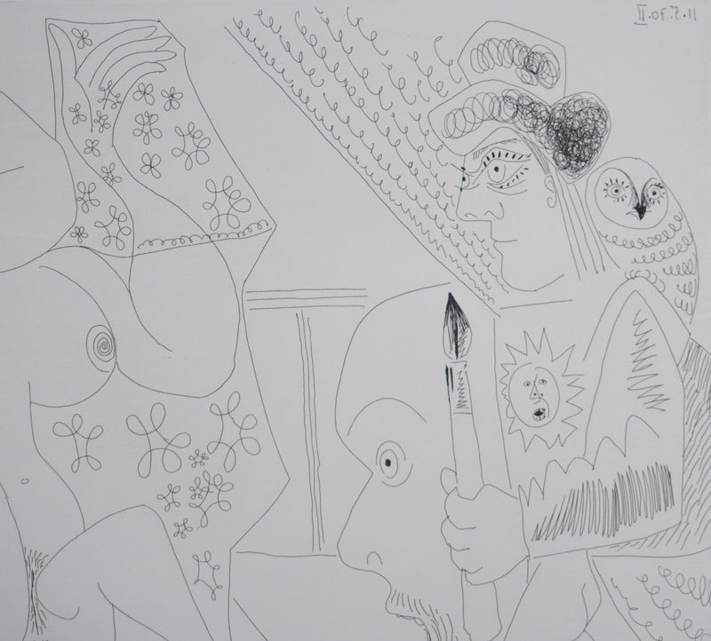 Pablo PICASSO : Les 156, Jeune peintre-Persée avec une chouette et odalisque-Méduse, Gravure originale signée