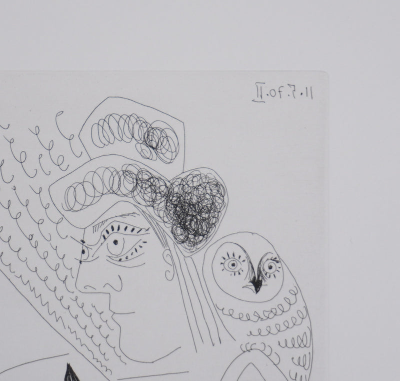 Pablo PICASSO : Les 156, Jeune peintre-Persée avec une chouette et odalisque-Méduse, Gravure originale signée
