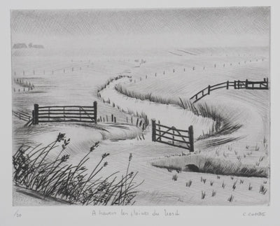 Camille COMBE : A travers les plaines du Nord, Gravure originale signée