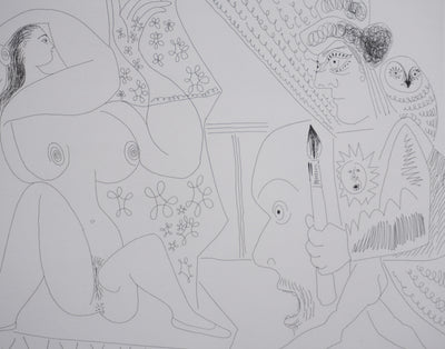 Pablo PICASSO : Les 156, Jeune peintre-Persée avec une chouette et odalisque-Méduse, Gravure originale signée