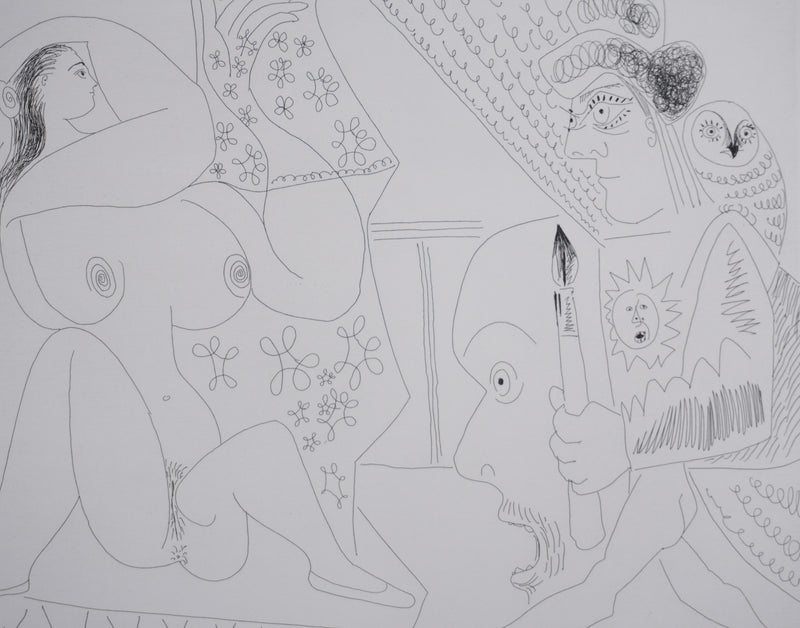 Pablo PICASSO : Les 156, Jeune peintre-Persée avec une chouette et odalisque-Méduse, Gravure originale signée