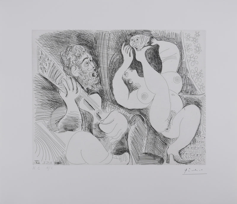 Pablo PICASSO : Les 156, Danseuse tâchant de séduire la chouette… , Gravure originale signée