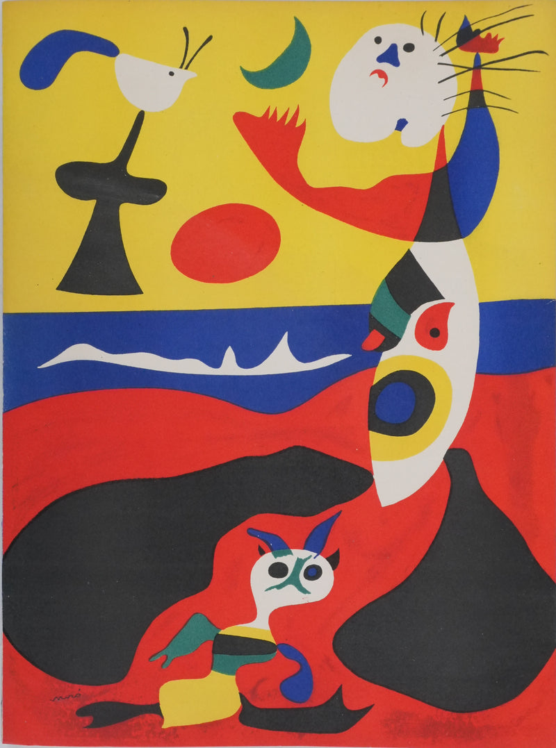 Joan MIRO : Le coucher de soleil au bord de la plage, Lithographie signée