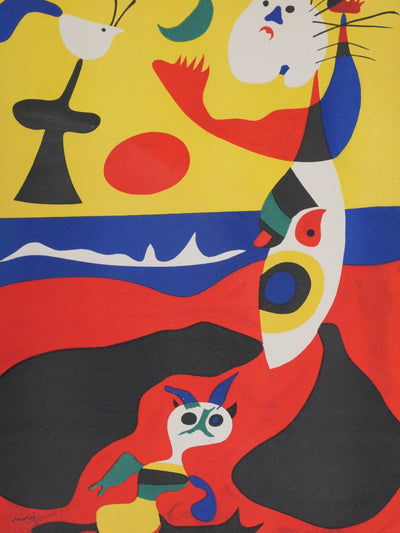 Joan MIRO : Le coucher de soleil au bord de la plage, Lithographie signée