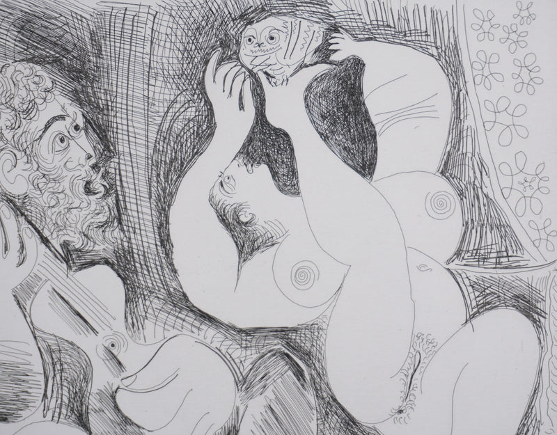 Pablo PICASSO : Les 156, Danseuse tâchant de séduire la chouette… , Gravure originale signée