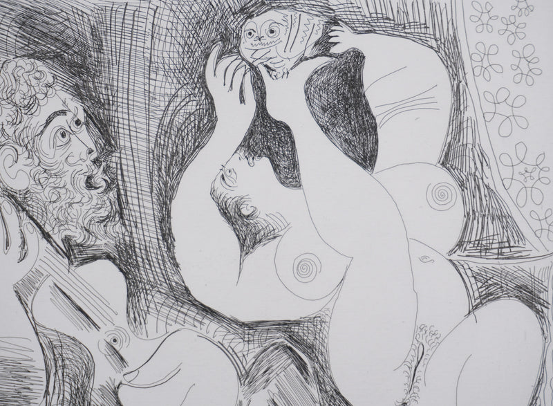 Pablo PICASSO : Les 156, Danseuse tâchant de séduire la chouette… , Gravure originale signée
