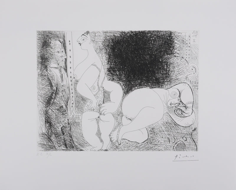 Pablo PICASSO : Les 156, Filles au repos, avec Degas songeur, Gravure originale signée