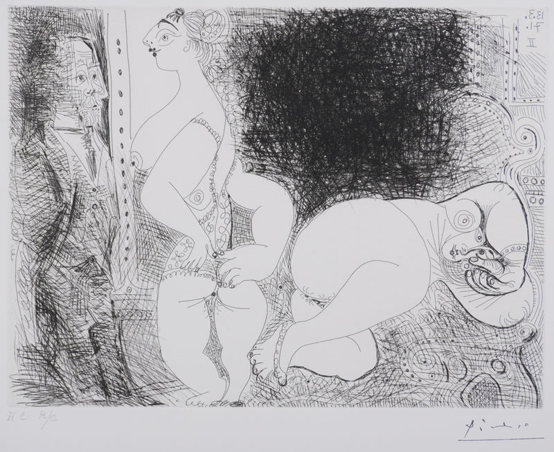 Pablo PICASSO : Les 156, Filles au repos, avec Degas songeur, Gravure originale signée