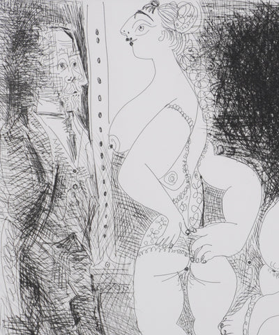 Pablo PICASSO : Les 156, Filles au repos, avec Degas songeur, Gravure originale signée