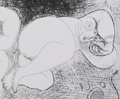 Pablo PICASSO : Les 156, Filles au repos, avec Degas songeur, Gravure originale signée