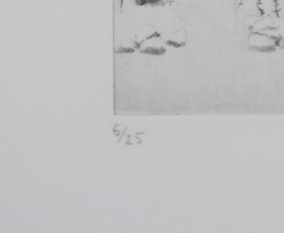 Camille COMBE : Autour du vieux clocher, Gravure originale signée