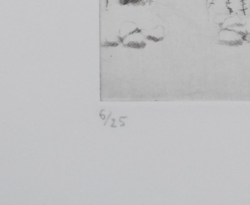 Camille COMBE : Autour du vieux clocher, Gravure originale signée