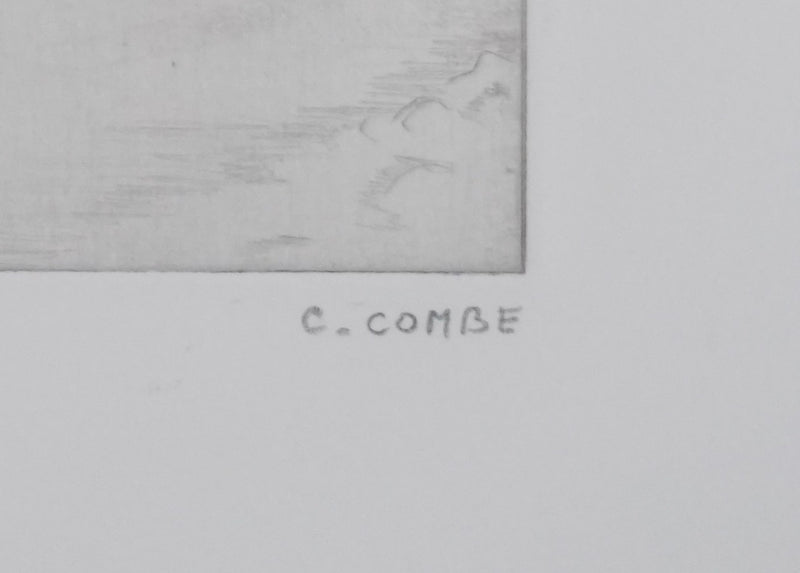 Camille COMBE : Autour du vieux clocher, Gravure originale signée