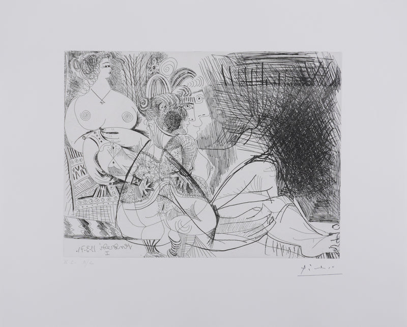 Pablo PICASSO : Les 156, Maison close, Trois filles au repos… , Gravure originale signée